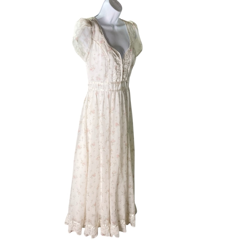 Gunne Sax Jessica Vintage Dress M Floral Chiffon Maxi Flutter Sleeve Cottagecore - Picture 6 of 15